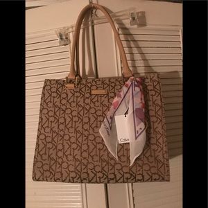 Calvin Klein brown purse with scarf accent